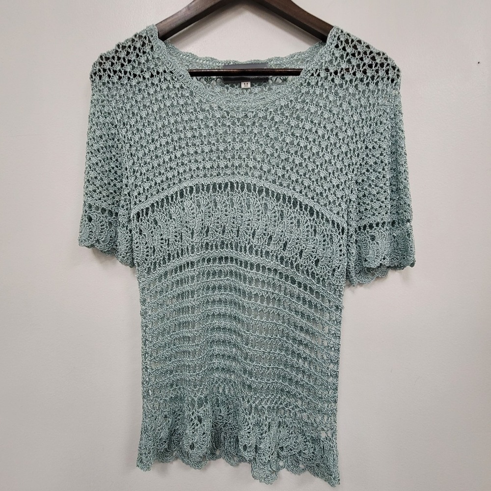 Carol Anderson Womens Blue Fairy Open Knit Top Size M Festival Crochet‎ Ethereal